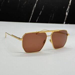 NEW BOTTEGA VENETA BV1012S 005 UNISEX GOLD BOTTEGA VENETA SUNGLASSES
